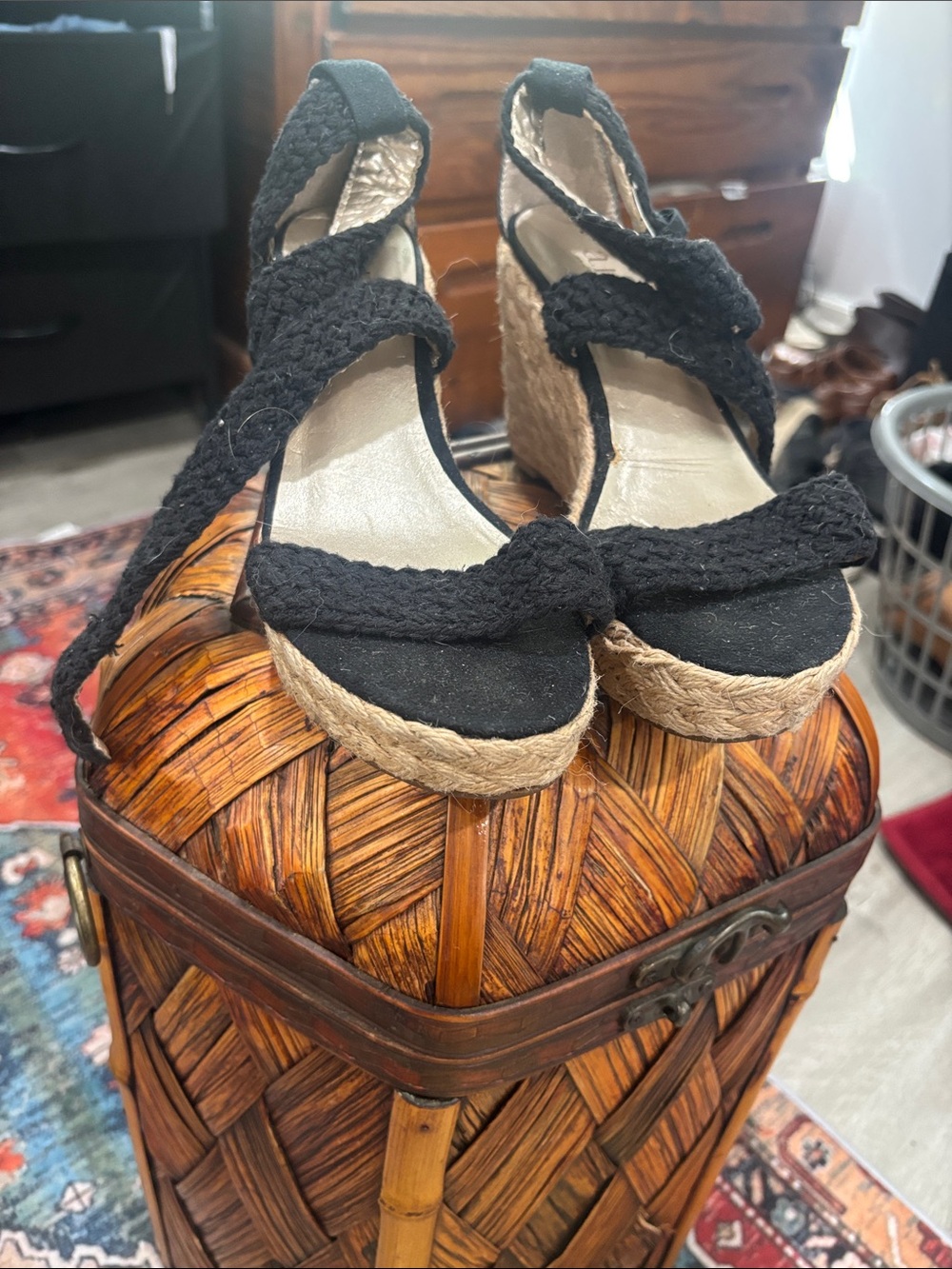 a.n.a Black Woven Espadrille Wedge Sandals